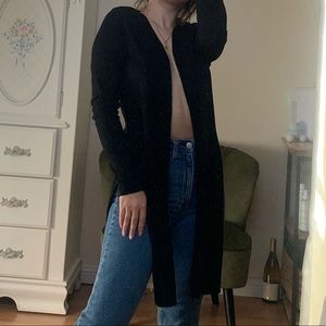 Black long slit cardigan